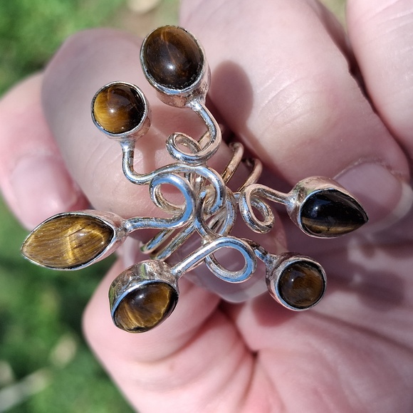 New Unique Twisted Tiger Eye 925 Silver Statement Ring. - Picture 7 of 13